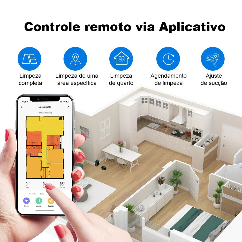 Robô Aspirador G7 - Aspira Passa Pano e Controle via Aplicativo