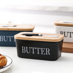 Porta Manteiga de Cerâmica com Tampa de Bambu