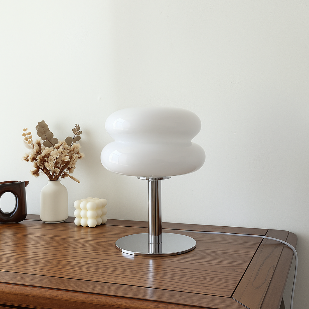 Luminária de Mesa Moderna Vidro e Inox