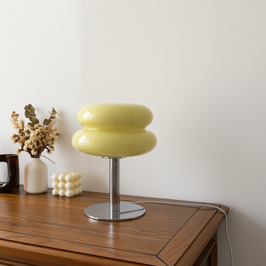 Luminária de Mesa Moderna Vidro e Inox