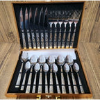 Talheres de Aço Inoxidável 24 Peças + Caixa de Madeira de Brinde