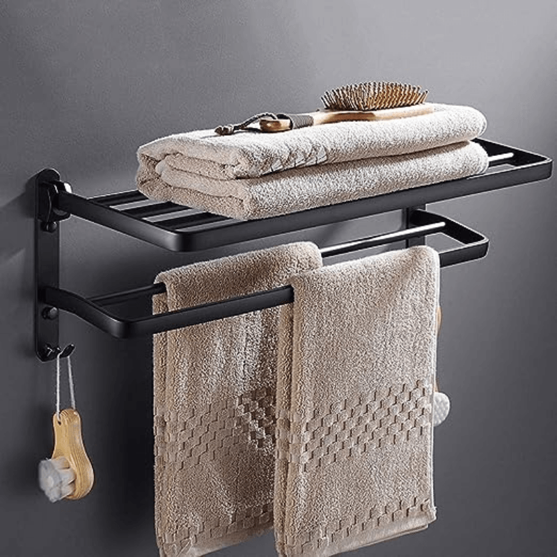 Toalheiro Duplo Preto Matte | Alumínio Espacial Luxo e Design