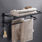 Toalheiro Duplo Preto Matte | Alumínio Espacial Luxo e Design