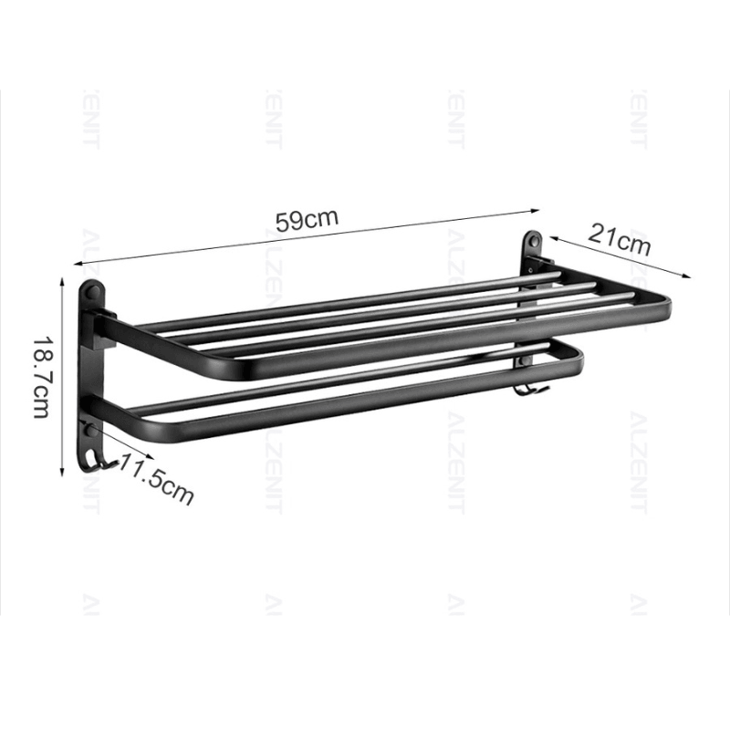 Toalheiro Duplo Preto Matte | Alumínio Espacial Luxo e Design