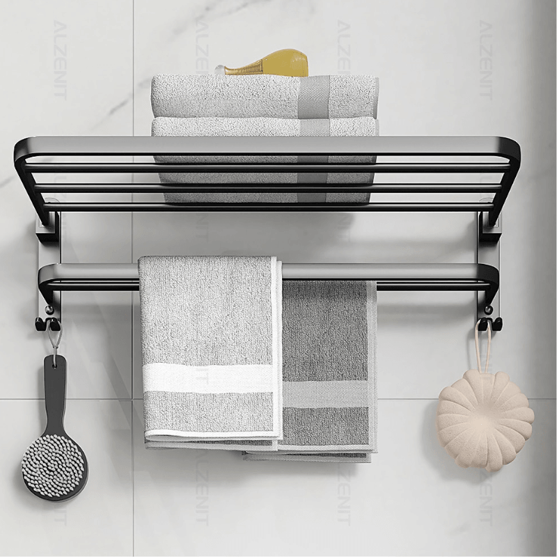 Toalheiro Duplo Preto Matte | Alumínio Espacial Luxo e Design